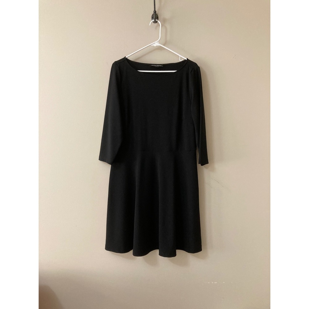 Boston Proper Black Fit and Flare Dress 3/4 Sleeve Boat Neck Size L